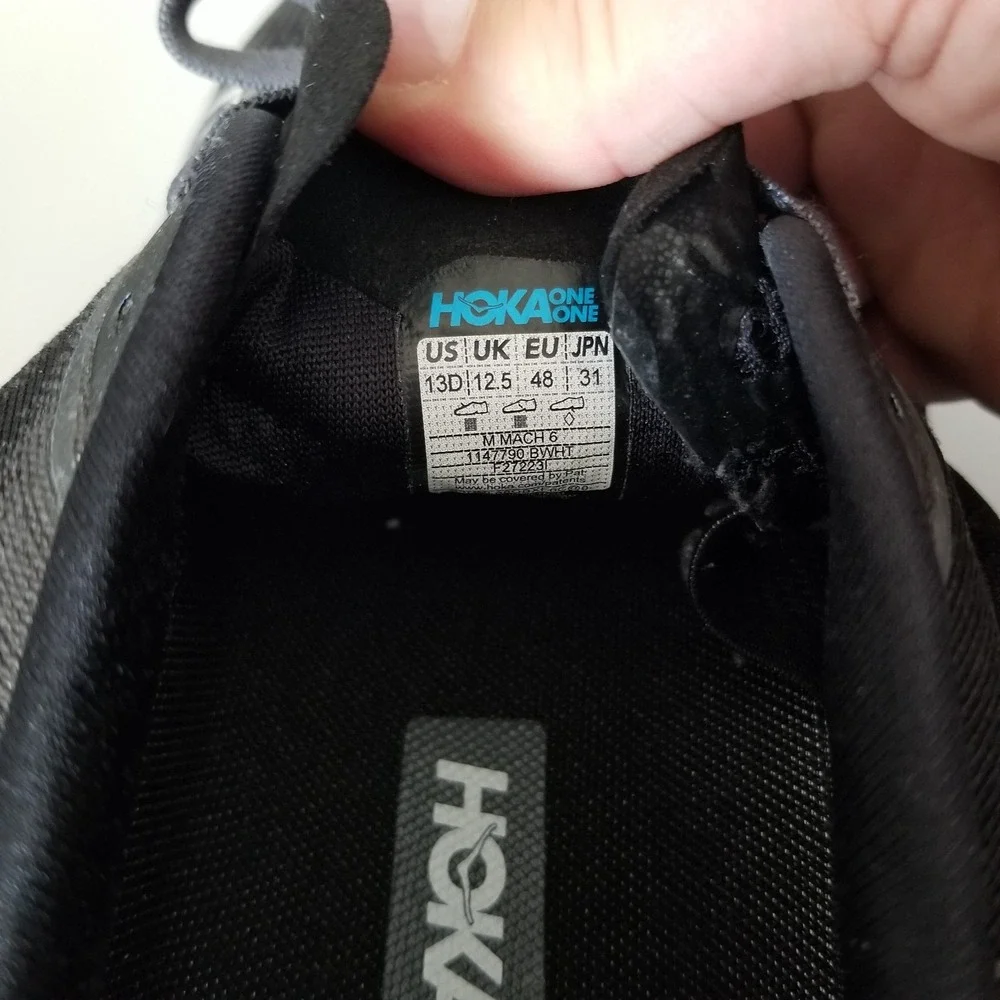 Hoka Mach 6 Shoes Mens Size Thirteen Black White Running Athletic Sneakers 13